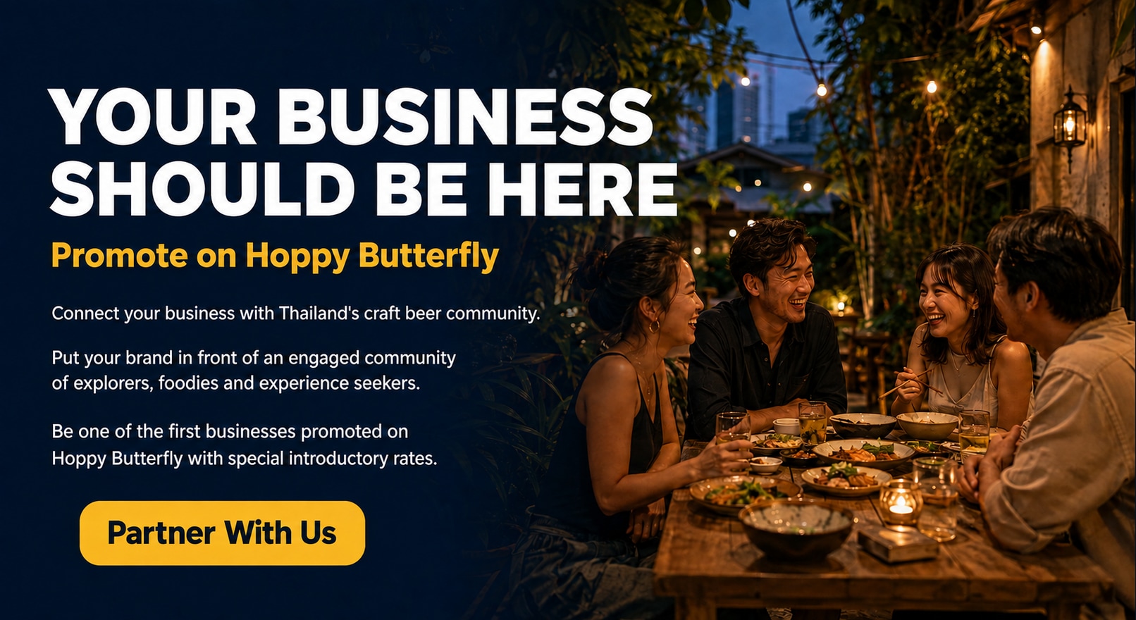 ธุรกิจของคุณควรอยู่ตรงนี้ โปรโมทบน Hoppy Butterfly — ร่วมเป็นพาร์ตเนอร์กับเรา
